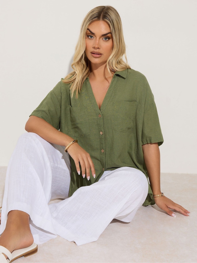 Yours Curve Green Desert Belted Shirt Shirt - Image 1 of 6