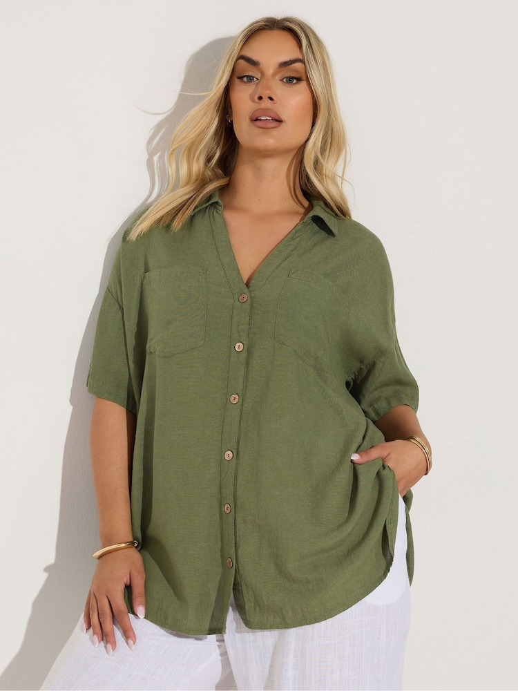 Yours Curve Green Desert Belted Shirt Shirt - Image 2 of 6