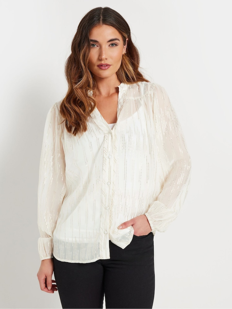 Long Tall Sally White Metallic Jacquard  Blouse - Image 1 of 5