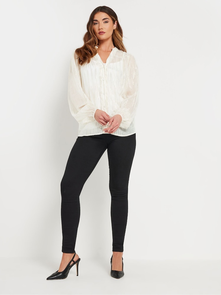 Long Tall Sally White Metallic Jacquard  Blouse - Image 2 of 5