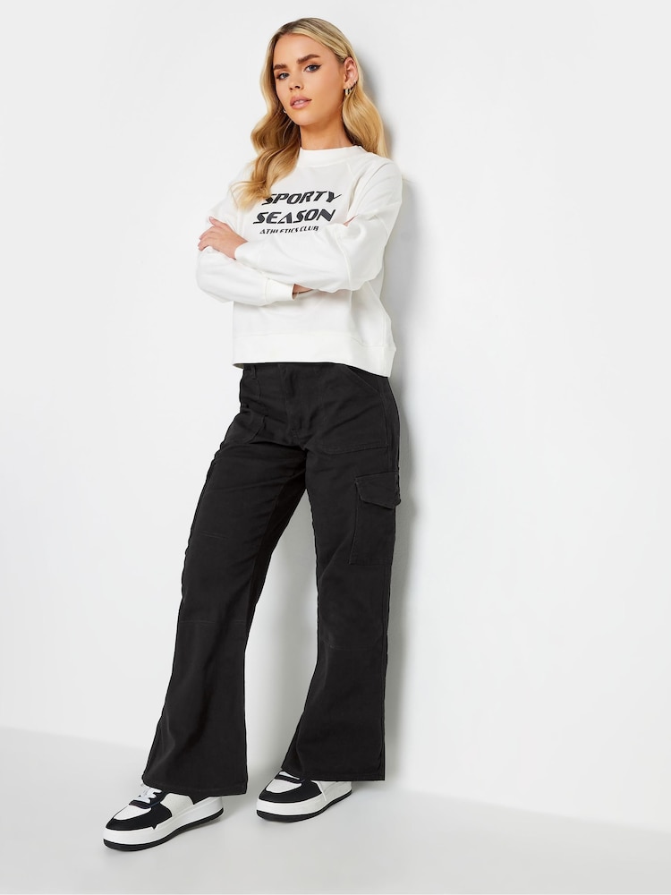 PixieGirl Petite Black Twill Loose Utility 100% Cotton Trousers - Image 1 of 4