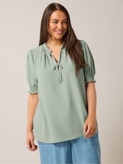 Yours Curve Green Frill Collar Tie Blouse - Image 1 of 5