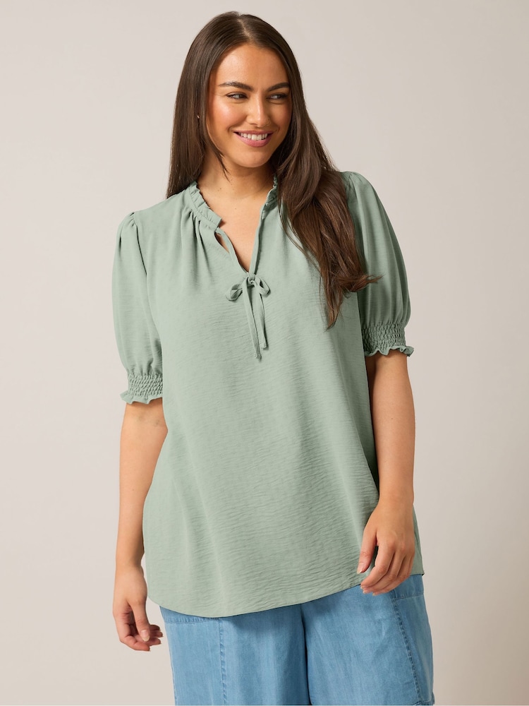 Yours Curve Green Frill Collar Tie Blouse - Image 1 of 5