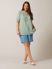 Yours Curve Green Frill Collar Tie Blouse - Image 2 of 5
