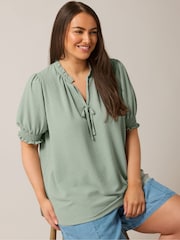 Yours Curve Green Frill Collar Tie Blouse - Image 4 of 5