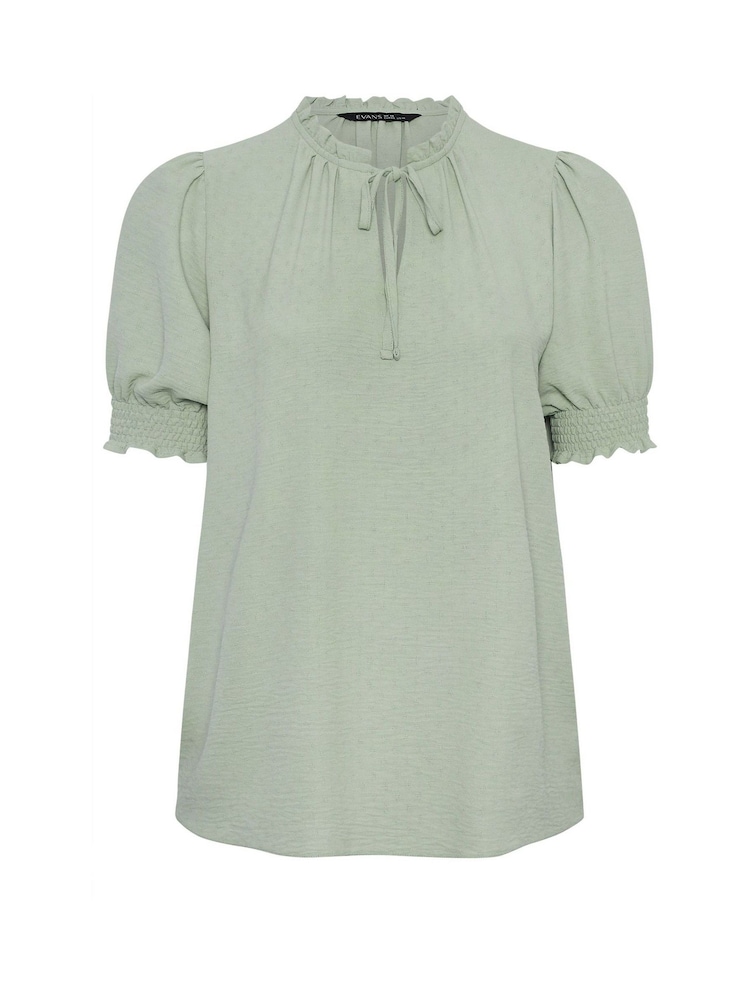 Yours Curve Green Frill Collar Tie Blouse - Image 5 of 5