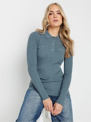 Long Tall Sally Blue Marl Ribbed Polo Shirts - Image 1 of 5