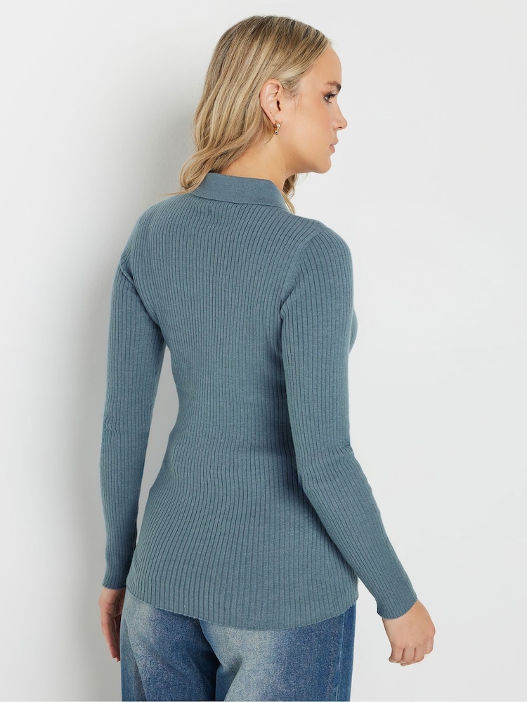 Long Tall Sally Blue Marl Ribbed Polo Shirts - Image 3 of 5
