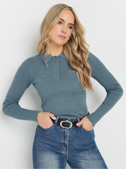 Long Tall Sally Blue Marl Ribbed Polo Shirts - Image 4 of 5