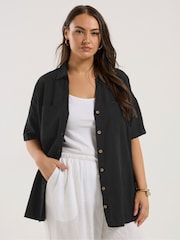 Yours Curve Black Desert Belted Shirt Shirt - Image 1 of 5