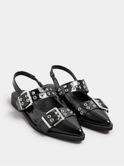Yours Curve Black Wide Fit Flat Point Buckle Patent Shoes - Image 1 of 4