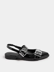 Yours Curve Black Wide Fit Flat Point Buckle Patent Shoes - Image 2 of 4