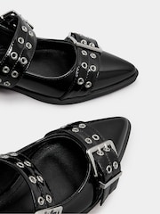 Yours Curve Black Wide Fit Flat Point Buckle Patent Shoes - Image 4 of 4