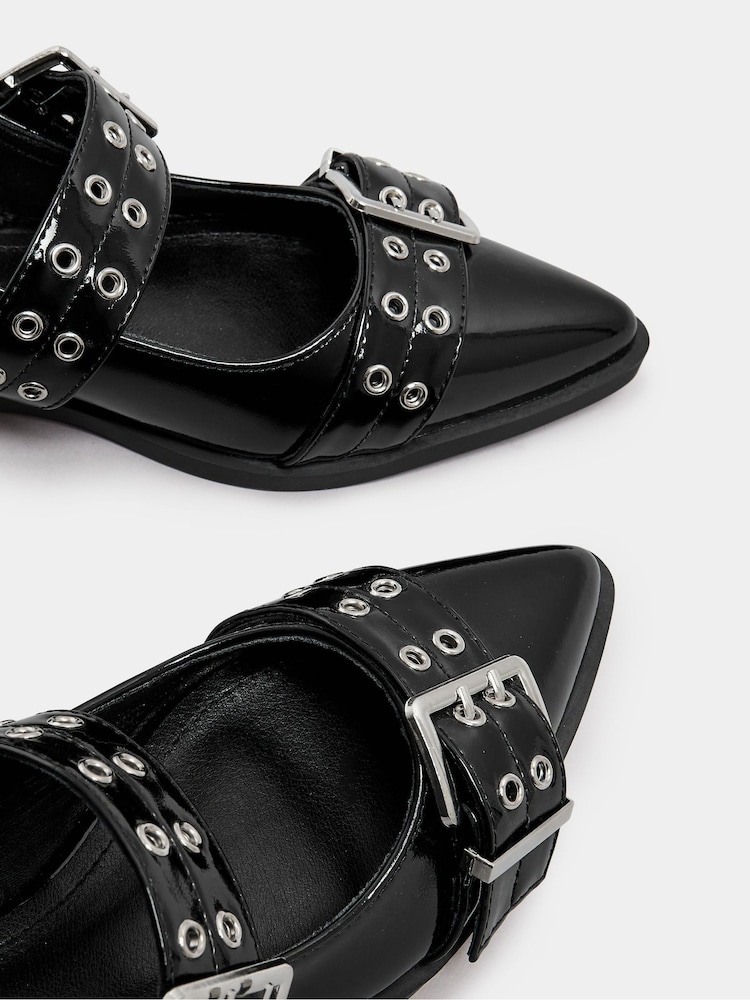 Yours Curve Black Wide Fit Flat Point Buckle Patent Shoes - Image 4 of 4