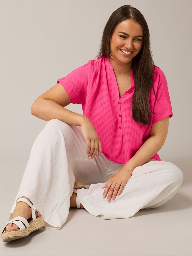 Yours Curve Pink Half Placket Blouse - Image 4 of 4 Yours Curve Pink Half Placket Blouse - Image 4 of 4