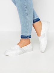 Yours Curve White Wide Fit Broderie Anglaise Slip-On Trainers - Image 1 of 6