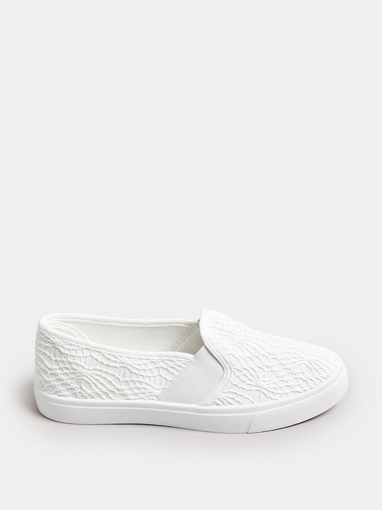 Yours Curve White Wide Fit Broderie Anglaise Slip-On Trainers - Image 2 of 6