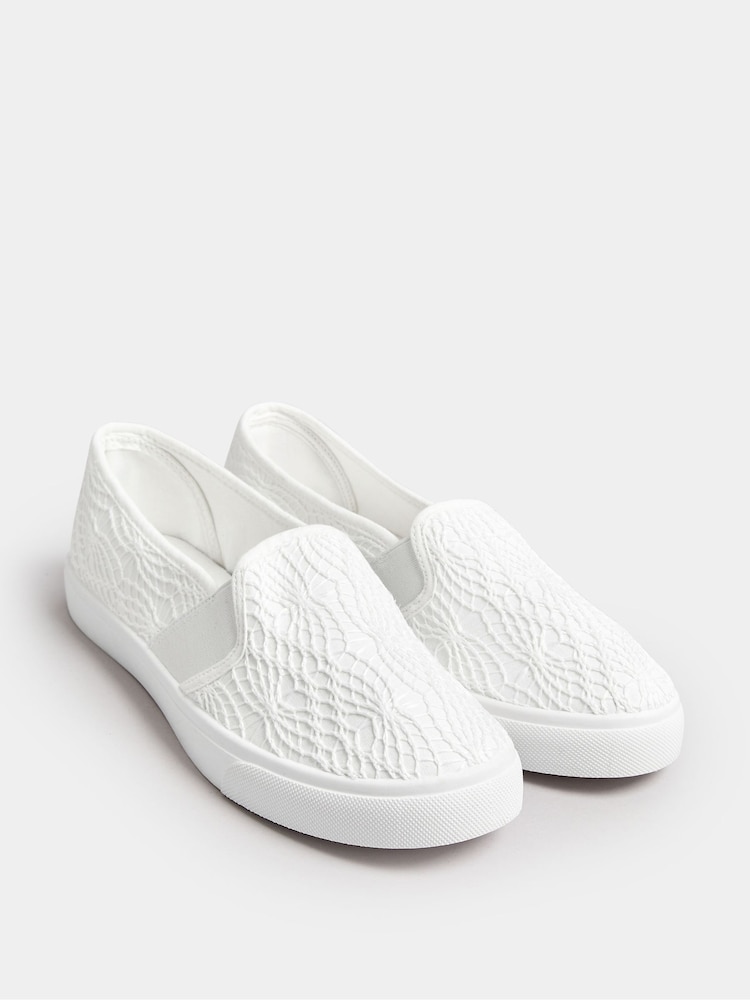 Yours Curve Wide Fit Broderie Anglaise Slip-On Trainers - Image 3 of 6