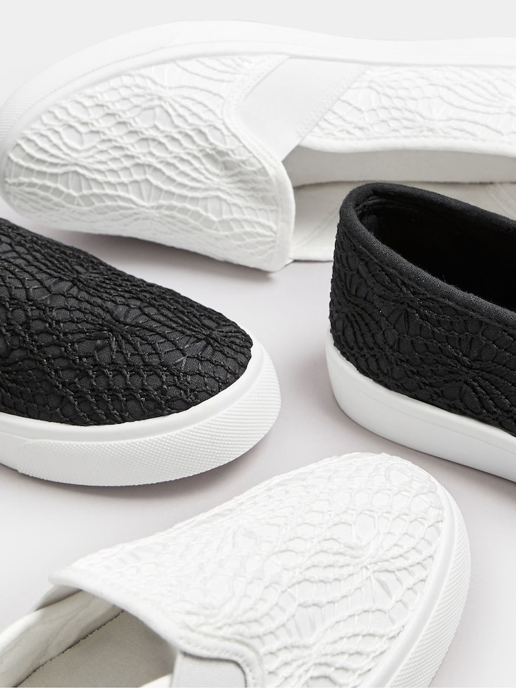 Yours Curve White Wide Fit Broderie Anglaise Slip-On Trainers - Image 6 of 6