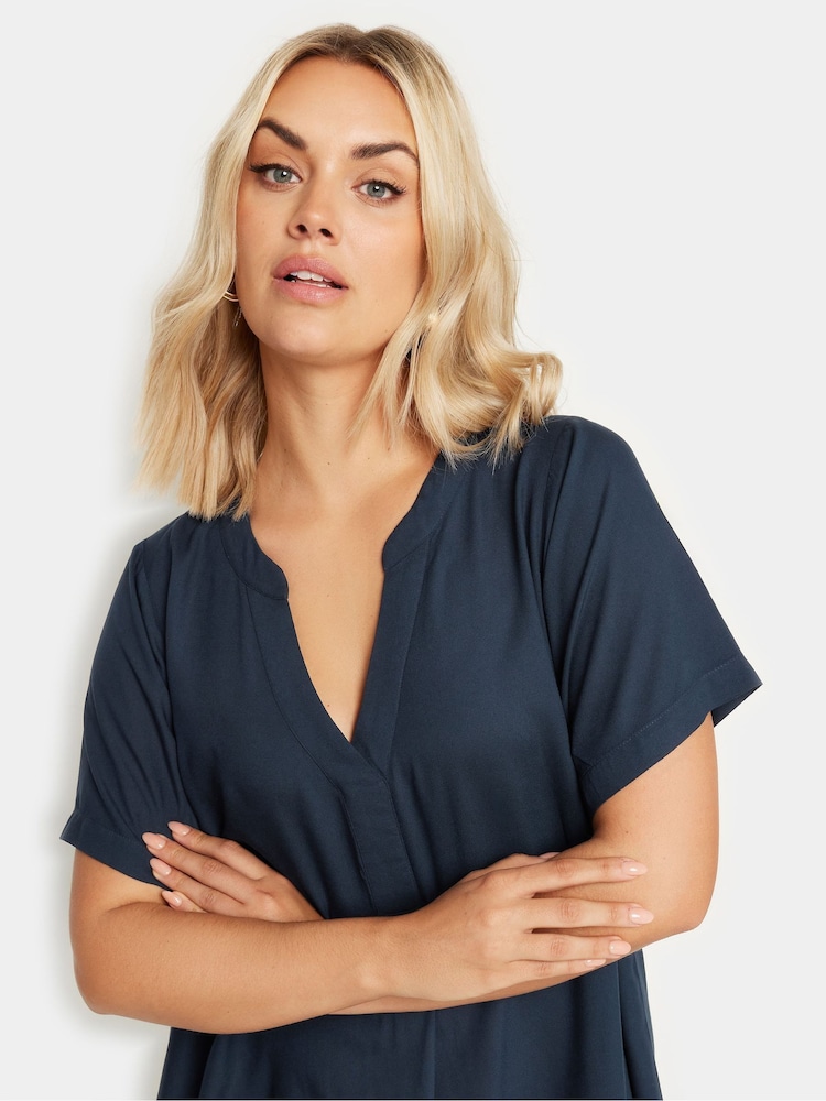 Yours Curve Blue Short Sleeve Tunic Dress - Image 3 of 4