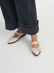 Yours Curve White Wide Fit Flat Point Buckle Patent Shoes - Image 1 of 6