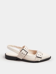 Yours Curve White Wide Fit Flat Point Buckle Patent Shoes - Image 3 of 6