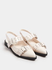 Yours Curve White Wide Fit Flat Point Buckle Patent Shoes - Image 4 of 6