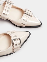 Yours Curve White Wide Fit Flat Point Buckle Patent Shoes - Image 5 of 6