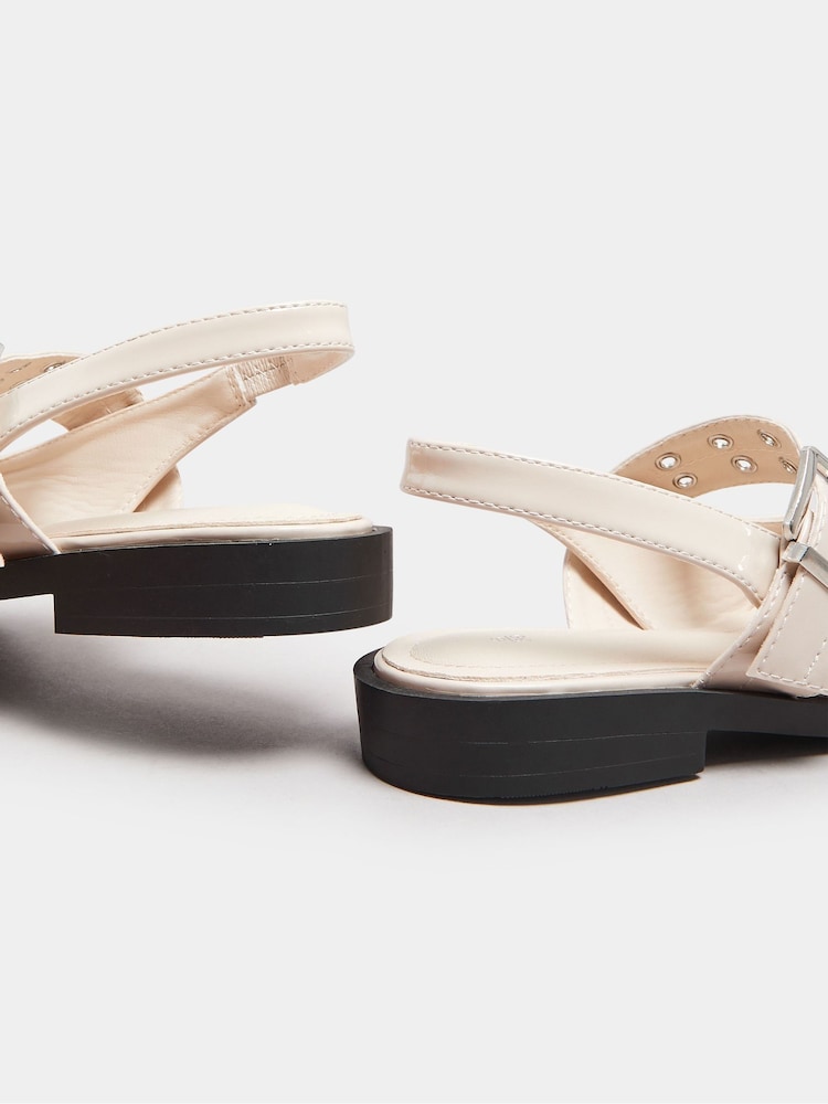 Yours Curve White Wide Fit Flat Point Buckle Patent Shoes - Image 6 of 6