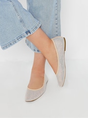 Yours Curve Nude Wide Fit Mesh Diamante Ballet Pumps - Image 1 of 5