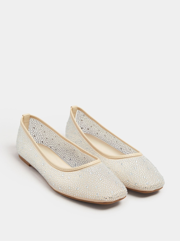 Yours Curve Nude Wide Fit Mesh Diamante Ballet Pumps - Image 2 of 5 Yours Curve Nude Wide Fit Mesh Diamante Ballet Pumps - Image 2 of 5