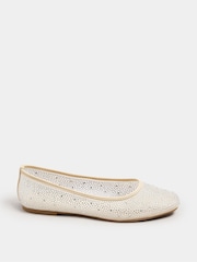 Yours Curve Nude Wide Fit Mesh Diamante Ballet Pumps - Image 3 of 5