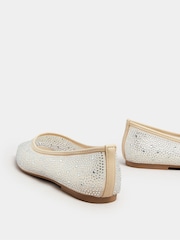 Yours Curve Nude Wide Fit Mesh Diamante Ballet Pumps - Image 4 of 5