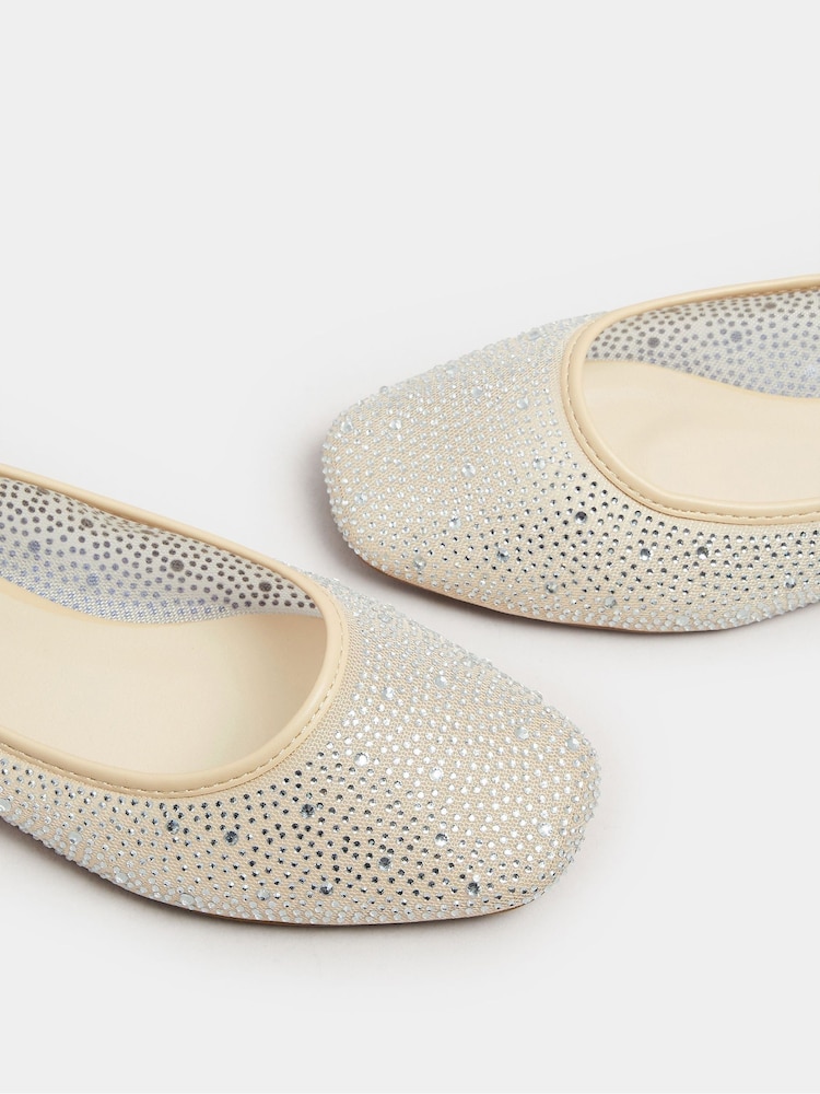 Yours Curve Nude Wide Fit Mesh Diamante Ballet Pumps - Image 5 of 5 Yours Curve Nude Wide Fit Mesh Diamante Ballet Pumps - Image 5 of 5