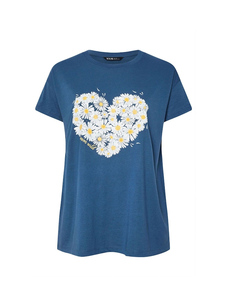 Yours Curve Blue Placement T-Shirt - Image 1 of 5