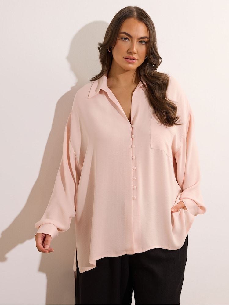 Yours Curve Pink Oversized Slit Hem Shirt - Image 1 of 5