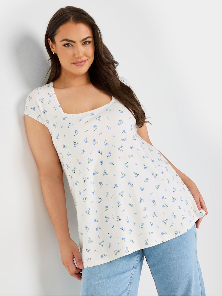 Yours Curve Blue Ponte Cap Sleeve T-Shirt - Image 1 of 4