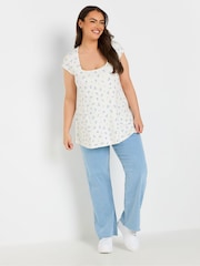 Yours Curve Blue Ponte Cap Sleeve T-Shirt - Image 2 of 4