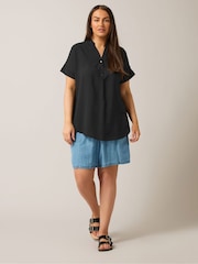 Yours Curve Black Half Placket Blouse - Image 2 of 4