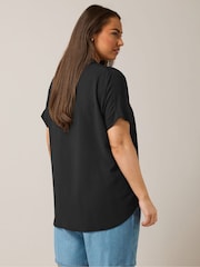 Yours Curve Black Half Placket Blouse - Image 3 of 4