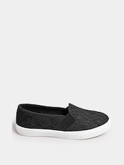 Yours Curve Black Wide Fit Broderie Anglaise Slip-Ons - Image 1 of 6