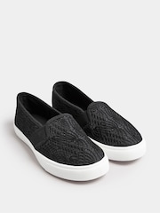 Yours Curve Black Wide Fit Broderie Anglaise Slip-Ons - Image 2 of 6