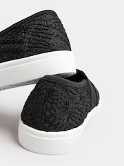 Yours Curve Black Wide Fit Broderie Anglaise Slip-Ons - Image 3 of 6