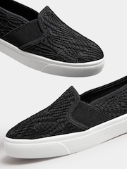 Yours Curve Black Wide Fit Broderie Anglaise Slip-Ons - Image 4 of 6