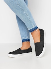 Yours Curve Black Wide Fit Broderie Anglaise Slip-Ons - Image 6 of 6