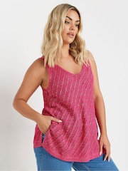 Yours Curve Pink Metallic Pointelle Vest - Image 1 of 5