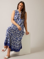 Yours Curve Blue Tiered Tie Neck Sundress - Image 2 of 5