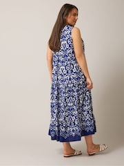 Yours Curve Blue Tiered Tie Neck Sundress - Image 3 of 5
