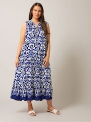 Yours Curve Blue Tiered Tie Neck Sundress - Image 4 of 5