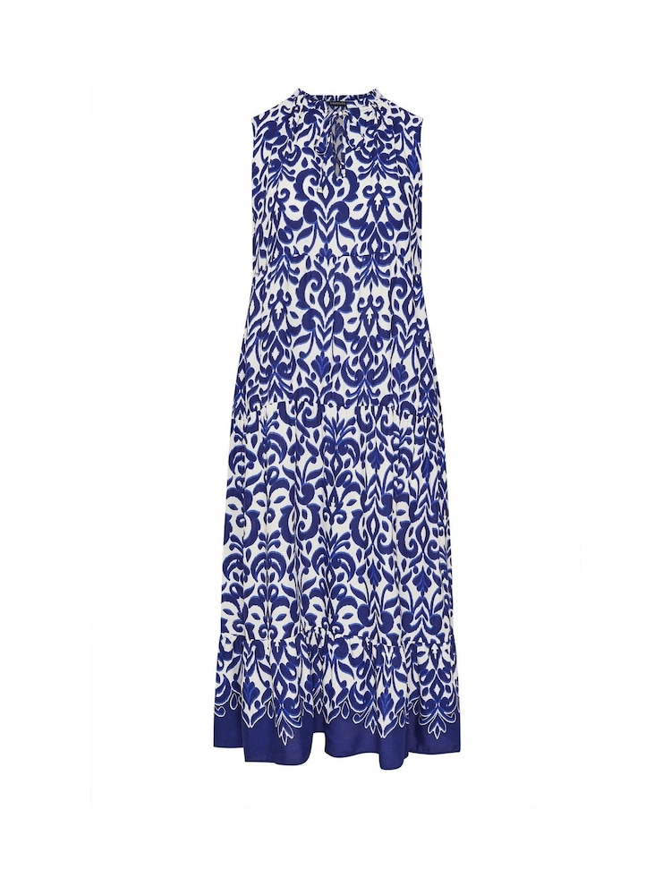 Yours Curve Blue Tiered Tie Neck Sundress - Image 5 of 5